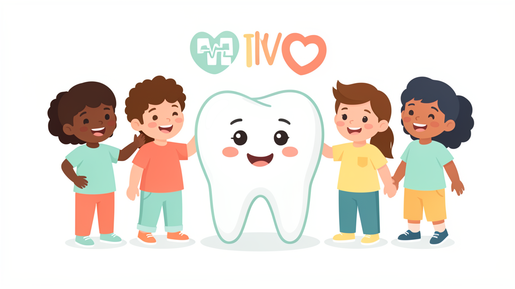 Friendly children and tooth character illustration